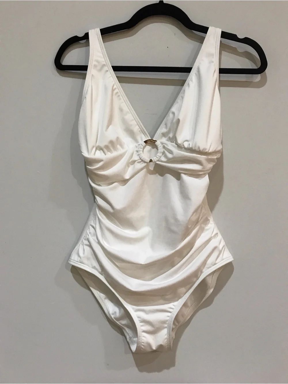MICHAEL Michael Kors Cream One-Piece Swimsuit with Gold Ring Detail
